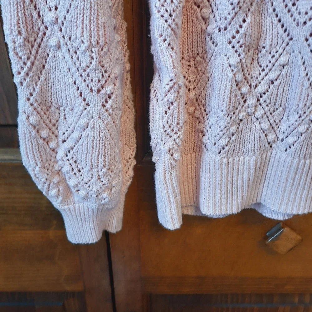 🛍 Loft 100% Cotton Light Pink Knit Pointelle Bobble Sweater Size Medium